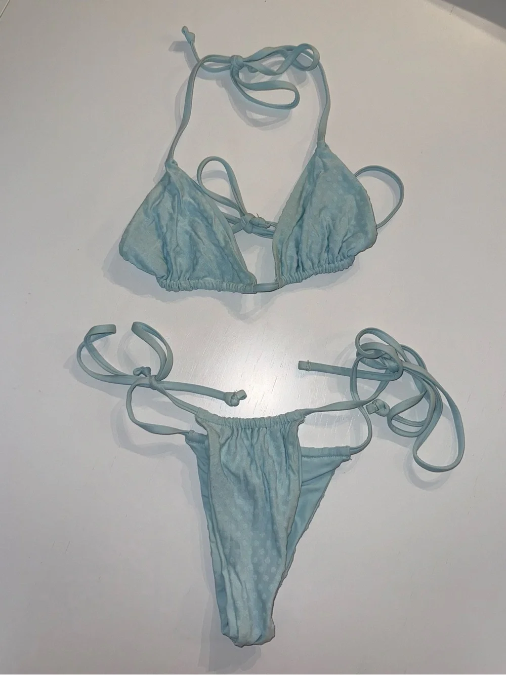 Frankie’s Bikinis Light Blue Triangle Tie Bikini Set